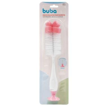 Imagem de Escova para Mamadeira e Bicos Buba Com Ventosa Rosa