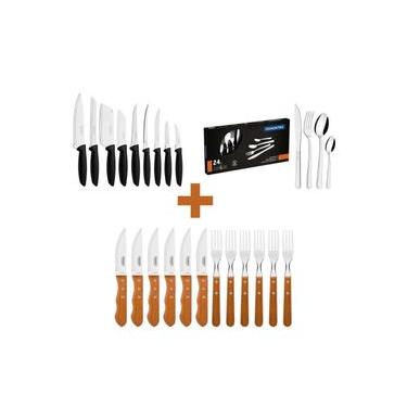 Imagem de Kit - Jogo De Churrasco Inox 12 Peças + 1 Conjunto Facas 9pç + 1 Faqueiro Inox 24pç - Tramontina