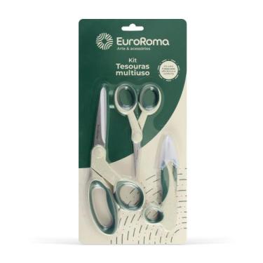 Imagem de Kit c/ 3 Tesoura Multiuso Remate Corte Reto Euroroma Costura