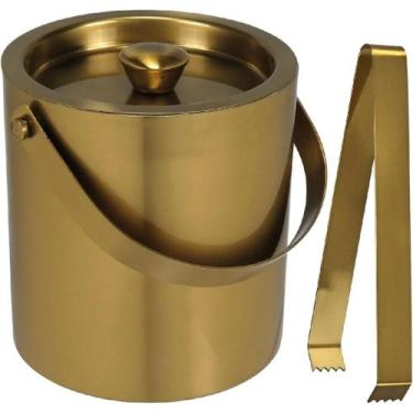 Imagem de Balde Gelo Home&Co 15x15cm INOX Dourado 1,8L Utensílio de Mesa para Se