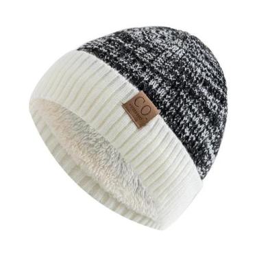 Imagem de Gorro De Inverno Unissex Forrado Com Pelo, Quente, Bicolor, Tricotado,
