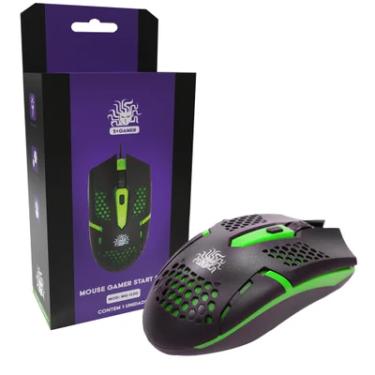 Imagem de Mouse 5+ Gamer Start 2.0, 1500 DPI, USB, Ergonômico, Preto e Verde - 015-0091