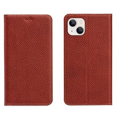Imagem de LAHappyL Capa carteira para iPhone 13 Pro Max/13 Pro/13/13 Mini capa protetora de couro legítimo com suporte para cartão e absorção magnética oculta, marrom, 13 mini 5,4 polegadas