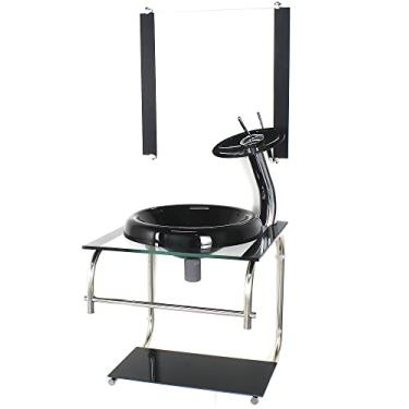 Imagem de GABINETE DE VIDRO 40CM INOX CHAPEU PRETO COM TORNEIRA CASCATA