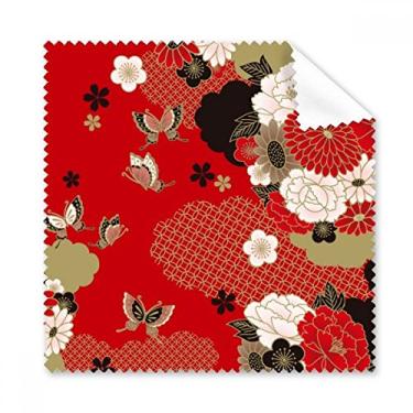 Imagem de Borboleta Flower Red Sakura pano de limpeza para telefone limpador de óculos 5 peças