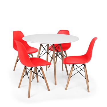 Imagem de Conjunto Mesa de Jantar Redonda Solo Branca 80cm com 4 Cadeiras Solo - Vermelho