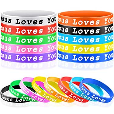 Imagem de Skylety Jesus Loves You Pulseiras de silicone pulseiras de borracha coloridas Jesus te ama pulseira de silicone pulseiras de borracha cristã para crianças novidade joias lembrancinhas