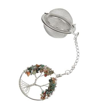 Imagem de Pssopp Infusor de chá de aço inoxidável 304 com pingente de árvore da vida, filtro de chá de bola de chá, infusor de chá e cristal (ágata indiana)