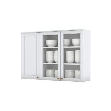 Imagem de Armário Aéreo 3 Portas De Vidro 120Cm Americana Henn Branco
