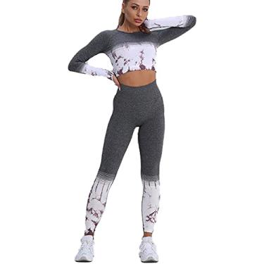 Imagem de Yajun Roupas de ioga sem costura roupas de treino para mulheres roupas esportivas academia agasalho fitness ternos de manga comprida leggings levanta bumbum, marrom, M (peito: 34cm)