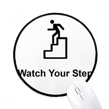 Imagem de DIYthinker Watch Your Step Black Symbol Pattern Mouse Pad Desktop Office Tapete Redondo para Computador