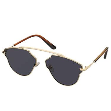 Imagem de Óculos de sol Cat Eye feminino vintage irregular Cateye Sun Glasses para mulher com Lunette De Soleil Femme, ouro preto, com uma caixa