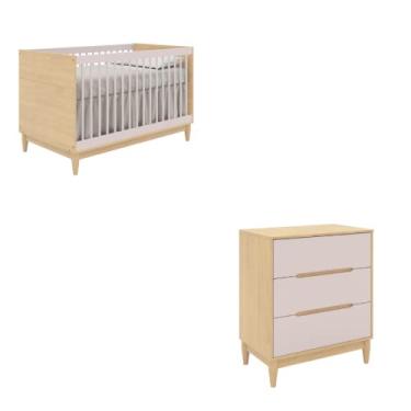 Imagem de Combo Berço + Cômoda 3 gavetas Carvalho com Rosa Tomi - Quater