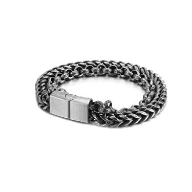 Imagem de NDYD 230 * 13 milímetros de aço inoxidável 316 Retro Preto Double Layer ligação Chain Bracelet Men,Black,23cm