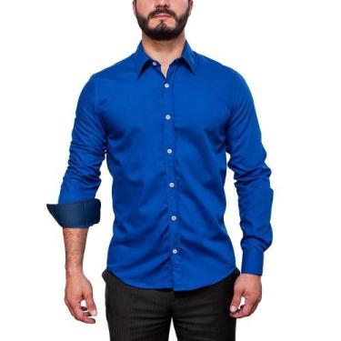 Imagem de Camisa Social Em Algodão E Microfibra Slim Fit Azul Royal - Brotherhoo