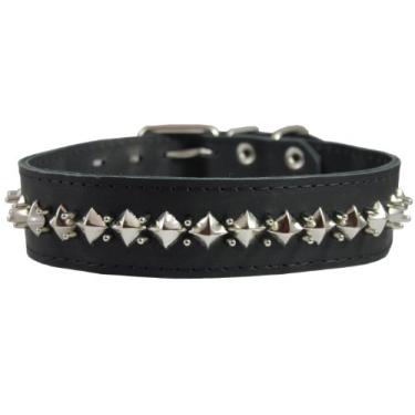 Imagem de Coleira para cachorro Dogs My Love grossa de couro genuíno cravejada preta tamanho para caber no pescoço de 45,72 cm a 55,88 cm retrátil Doberman Rottweiler Pitbull