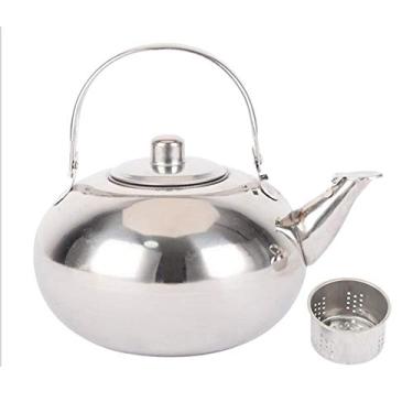 Imagem de SM SunniMix Água quente de aço inoxidável, chá de infusor de chá solto, bule de metal com coador de chá removível, prata, 2L