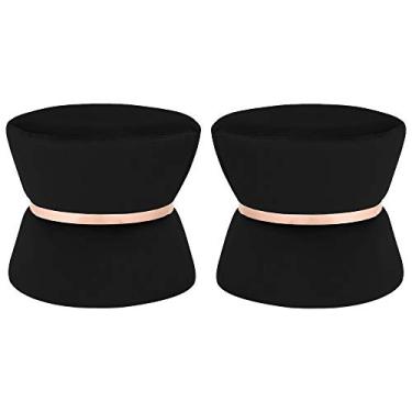 Imagem de Kit 02 Puffs Decorativo Sala de Estar 45cm Dhaka Veludo Preto - Gran Belo
