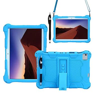 Imagem de Estojo protetor à prova de choque Tablet Case para Huawei MediaPad M5 Lite 10.1 polegadas, suave e leve Silicone à prova de choque capa protetora capa com kickstand & alça de ombro (Color : Light blu