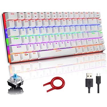 Imagem de Teclado mecânico para jogos com fio USB metal mecânico azul teclado para jogos com LED arco-íris retroiluminado para jogadores de computador