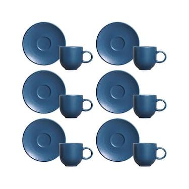 Imagem de Conjunto com 6 Xícaras e Pires para Café Porto Brasil Coup Boreal em Stoneware Azul - 97 ml