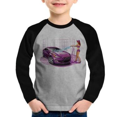 Imagem de Camiseta Raglan Infantil Lava Jato Carro Roxo Manga Longa - Foca Na Mo