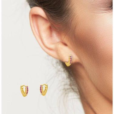 Imagem de Brinco Argola Mini Colorida Banhada A Ouro 18k
