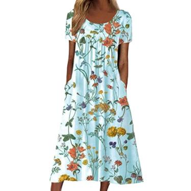 Imagem de Vestidos plus size para mulheres boho floral estampado vestido longo manga curta vestido casual solto vestido maxi vestido vintage (Z1-BU2, S)
