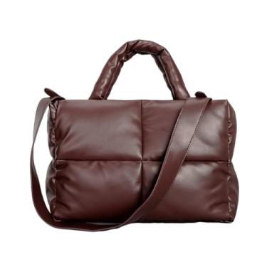 Imagem de Shinycome Y2k Bolsa de ombro casual de cor sólida com alça superior acolchoada com fecho de zíper para várias ocasiões, Marrom