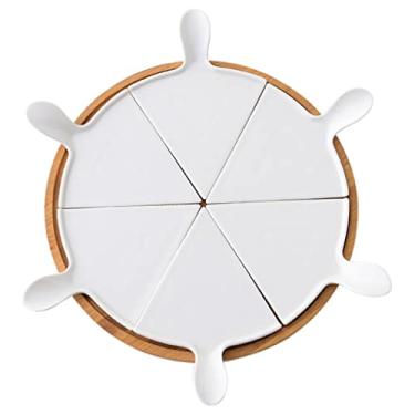 Imagem de Espaçoso Tábua de queijo Pratos de cerâmica Divisor de bolo de pizza Pratos de jantar Bandeja de servir redonda Bandeja de pizza Giratória Tábua de madeira Estilo nórdico Multifuncional