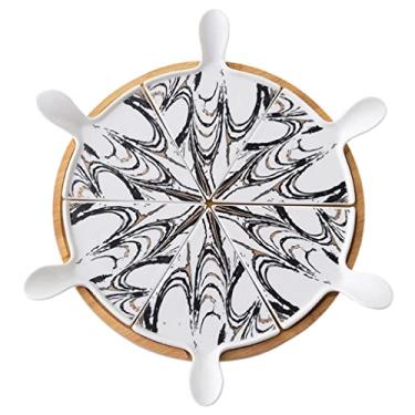 Imagem de Espaçoso Tábua de queijo Pratos de cerâmica Divisor de bolo de pizza Pratos de jantar Bandeja de servir redonda Bandeja de pizza Giratória Tábua de madeira Estilo nórdico Multifuncional