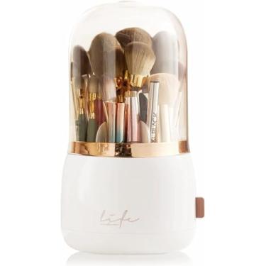 Imagem de Porta-pincel de maquiagem de luxo giratório 360graus com tampa, organizador de cosméticos, batom, lápis de sobrancelha, porta-lápis, caixa de armazenamento de sombra para os olhos (Branco) (Branco)