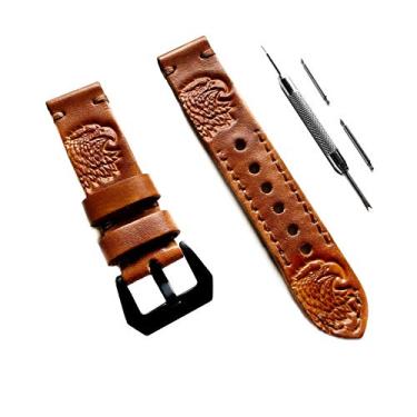 Imagem de NICKSTON Pulseira de couro genuíno com cabeça de águia em relevo compatível com Samsung Galaxy Watch 3 de 45 mm, relógio 46 mm, Gear S3 Frontier e pulseira marrom clássica (1. Fivela de cor prata gravada)