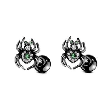 Imagem de Godtemrow Um par de brincos de aranha de aço inoxidável 20G brinco de cartilagem de parafuso preto pequeno barra CZ hipoalergênico brincos de costas planas joias de piercing, Metal, Zircônia cúbica