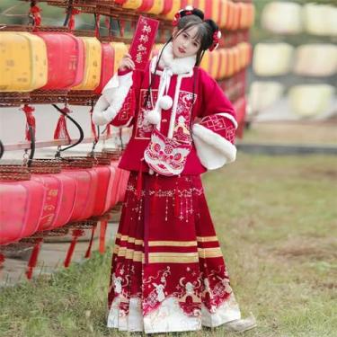 Imagem de Hanfu Traje para pais e filhos, roupas femininas autênticas, originais de coelhinho de inverno, fantasia antiga engrossada