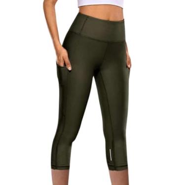 Imagem de Gerrit Calça legging esportiva feminina justa para ioga rápida sete pontas, Verde militar, M