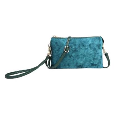 Imagem de JEN & CO. Bolsa tiracolo de veludo Riley – Bolsa clutch elegante com alça e alça destacáveis, bolsas de noite para mulheres, Verde