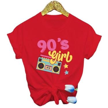 Imagem de Novas camisetas estampadas engraçadas dos anos 90 da moda feminina manga curta legal verão casual camisetas femininas 90 anos, Vermelho, 3G