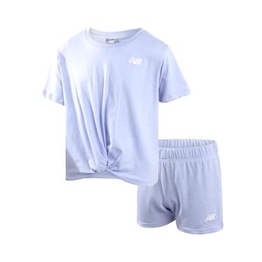 Imagem de New Balance Conjunto de shorts para meninas - camiseta de manga curta de 2 peças e shorts de lã - Lindo traje de verão para meninas (7-12), Quebra do dia, 7-8