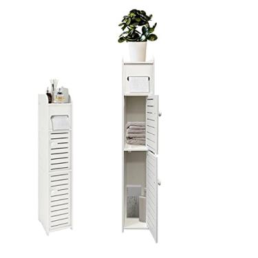 Imagem de KISSWILL Armário de armazenamento pequeno para banheiro, armário de armazenamento fino de papel higiênico com 2 portas e prateleiras, armário de armazenamento sobre vaso sanitário para canto de banheiro fino (branco)