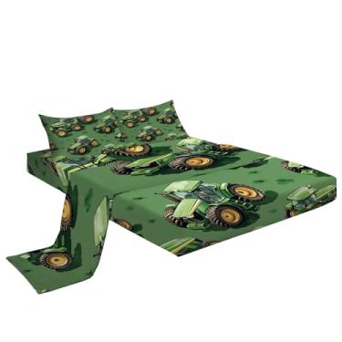 Imagem de Eojctoy Jogo de lençol ultramacio verde sálvia, 4 peças, tema de colheitadeira e fronhas, fácil de cuidar com lençol Queen de 40,6 cm de profundidade, confortável, respirável e ajustado para casa