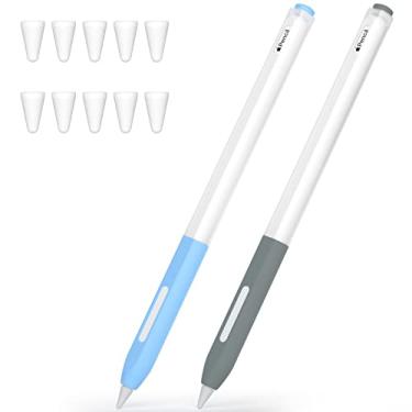 Imagem de JOOSKO Compatível com Apple Pencil Pro/Apple Pencil 2ª geração, 2 capas de silicone para lápis, suporta carregamento magnético e função de clique duplo (azul celeste + cinza)