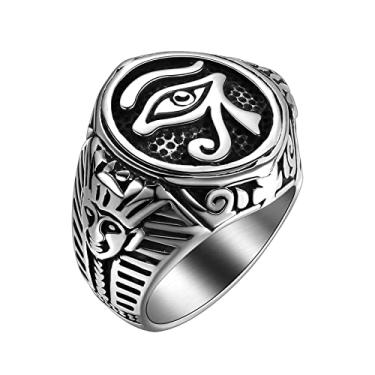 Imagem de Anel religioso masculino de aço inoxidável - Olho de Hórus Pentagrama Pentagrama Islã Muçulmano Allah Sigilo de Lúcifer Olho Satânico de Ra Faraó Egípcio Talismã Proteção Selo de Satã Wicca Anel de
