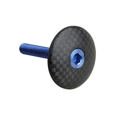 Imagem de Wanyifa Tampa superior da haste do fone de ouvido de ciclismo de fibra de carbono 3 K com parafuso de titânio M6 x 35 mm (fosco com azul)