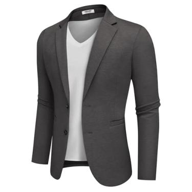 Imagem de COOFANDY Blazer masculino casual de malha com dois botões e jaqueta esportiva leve, Cinza escuro, Large