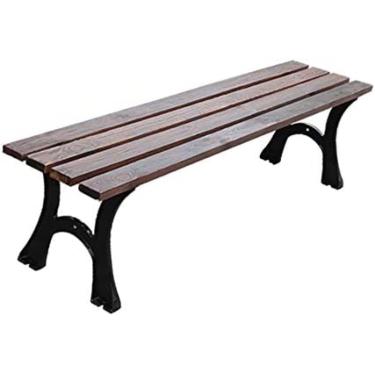 Imagem de Banco de jardim com terraço de 3 lugares Banco de pátio externo, banco de parque com estrutura de metal e assentos de madeira maciça resistentes à corrosão, banco externo resistente às intem