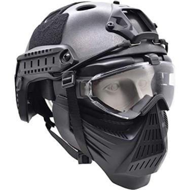 Imagem de Capacete protetor facial tático de airsoft, com lente, máscara, aplicável ao jogo de sobrevivência cs, paintball, role-playing, bk, 24 * 25 cm