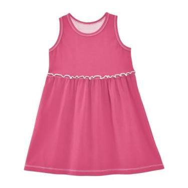 Imagem de CHIFIGNO Vestido feminino sem mangas verão casual gola redonda roupas infantis primavera vestidos para meninas 2-8 anos, Cereja, 4 Anos