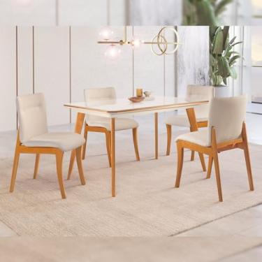 Imagem de Conjunto Sala de Jantar Mesa Mad 135cm com 4 Cadeiras Deboraestrutura em madeira Maciça e Tampo MDF/Vidro Cinamomo/Off White/Losango