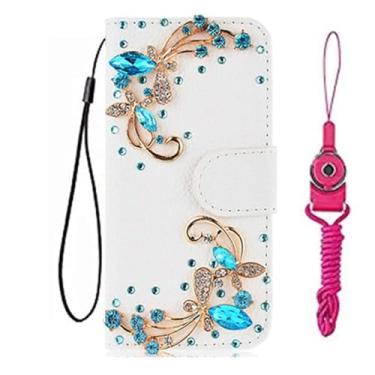 Imagem de XZDWH Capa protetora para iPhone 15 Plus, carteira de couro brilhante feita à mão, alça de pescoço, suporte, fecho magnético, capa de telefone para iPhone 15 Plus (tamanho 26)